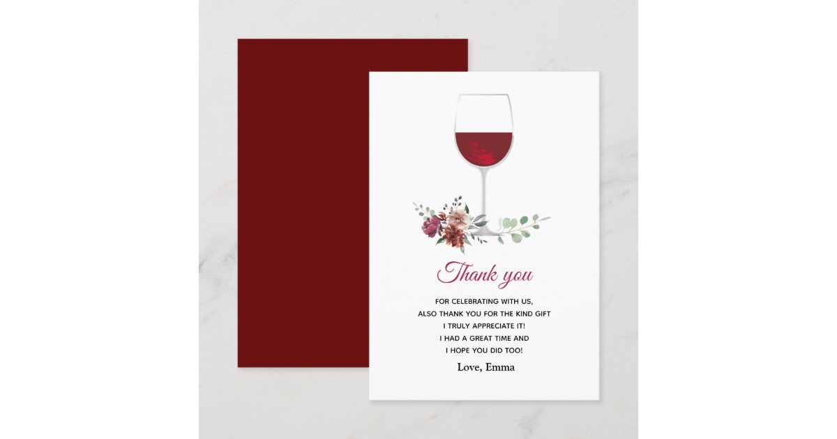 red wine thank you card | Zazzle