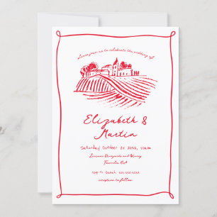 Red Wine Whimsical Hand Drawn Vineyard Wedding Invitation