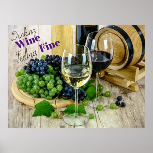 Red Wine White Wine Grapes Wine Barrel Poster