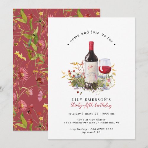 Red Wine Wildflowers | Cute Any Age Adult Birthday