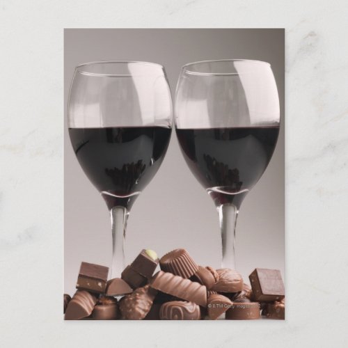 red wine with chocolates postcard