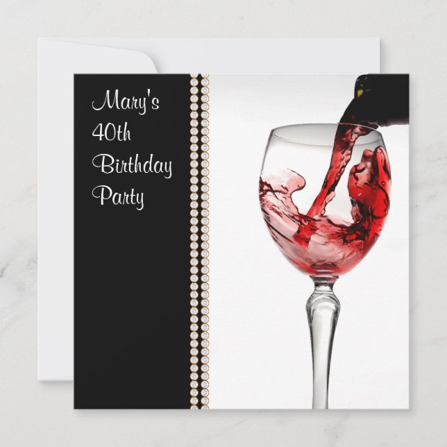 Red Wine Womans 40th Birthday Party Invitation (Front)