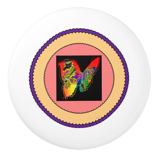 Red Wing Butterfly Round  Ceramic Knob