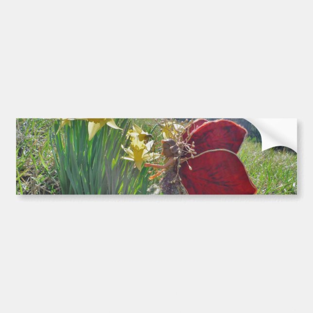 red wing fairy and daffodils bumper sticker (Front)