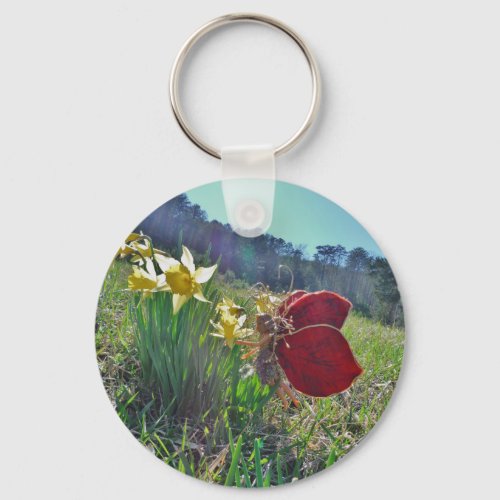 red wing fairy and daffodils keychain