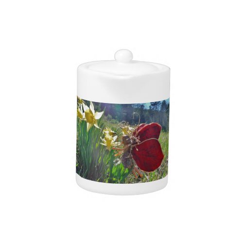 red wing fairy and daffodils teapot