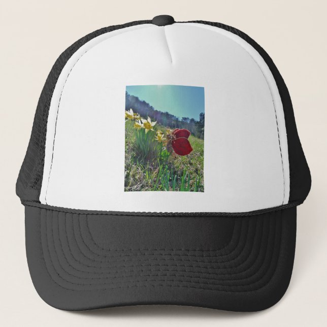 red wing fairy and daffodils trucker hat (Front)