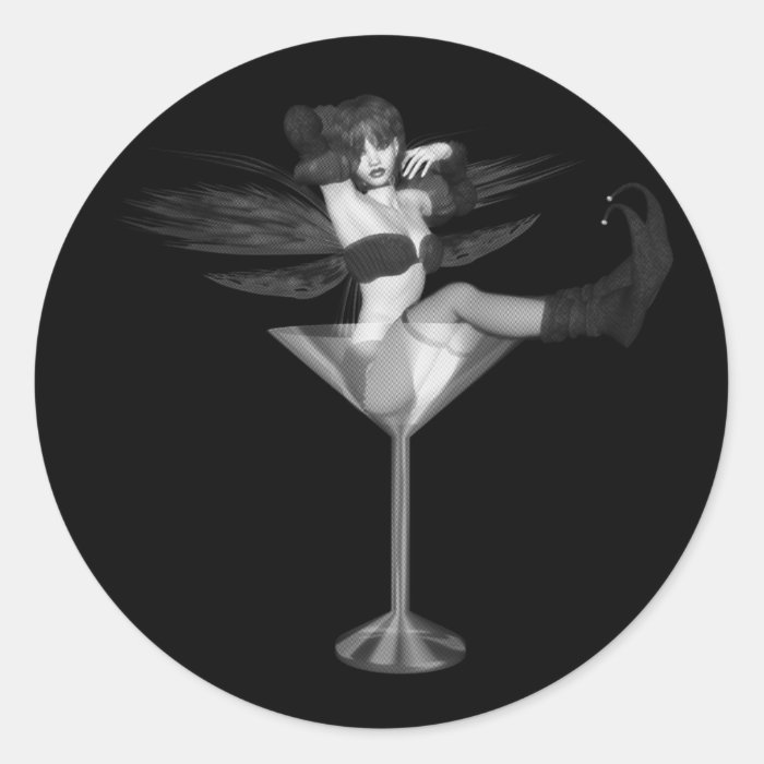 Red Wing Freaky Fairy Girl Martini Glass 3D Round Stickers