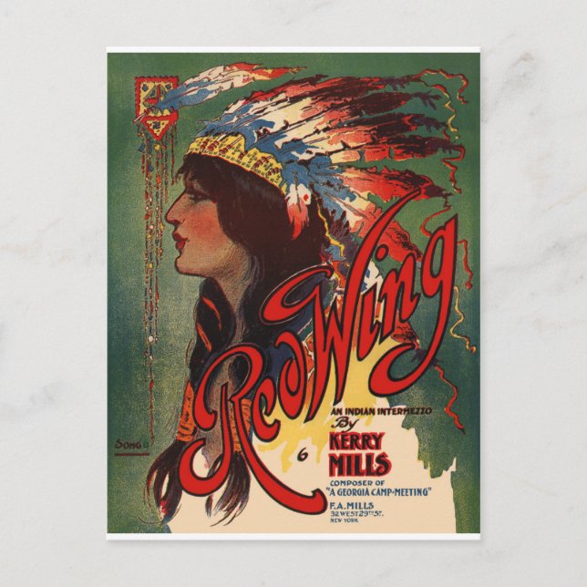 Red Wing Indian Native American Music Art Postcard (Front)