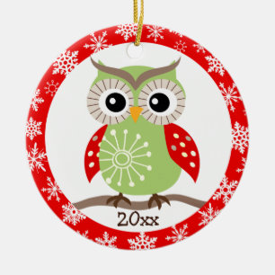 Red Wing Owl Christmas Greetings Ornament