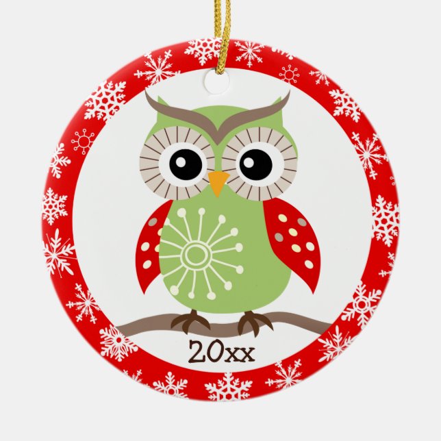 Red Wing Owl Christmas Greetings Ornament (Front)
