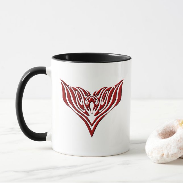 Red Winged Bird Neo-Tribal Tattoo Art Design Mug (With Donut)