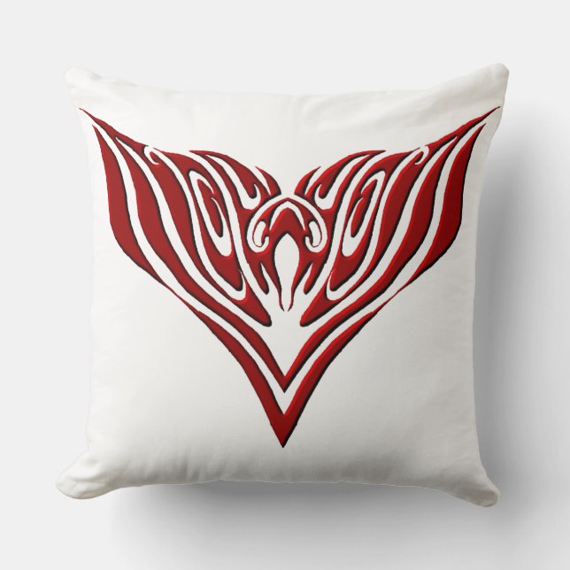 Red Winged Bird Tribal Tattoo Design Throw Pillow (Front)