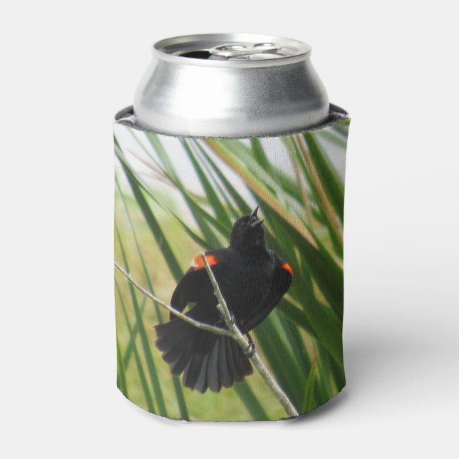 Red Winged Black Bird - Backyard Bird Can Cooler (Can Front)