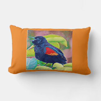 Red Winged Black Bird Lumbar Pillow