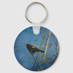 Red-Winged Black Bird singing Keychain