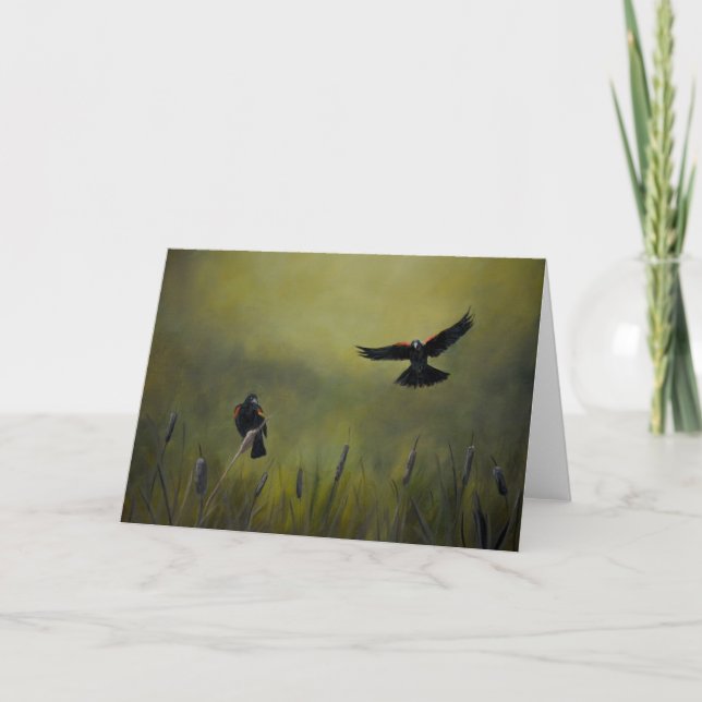 Red Winged Black Birds Art Greeting Card (Front)
