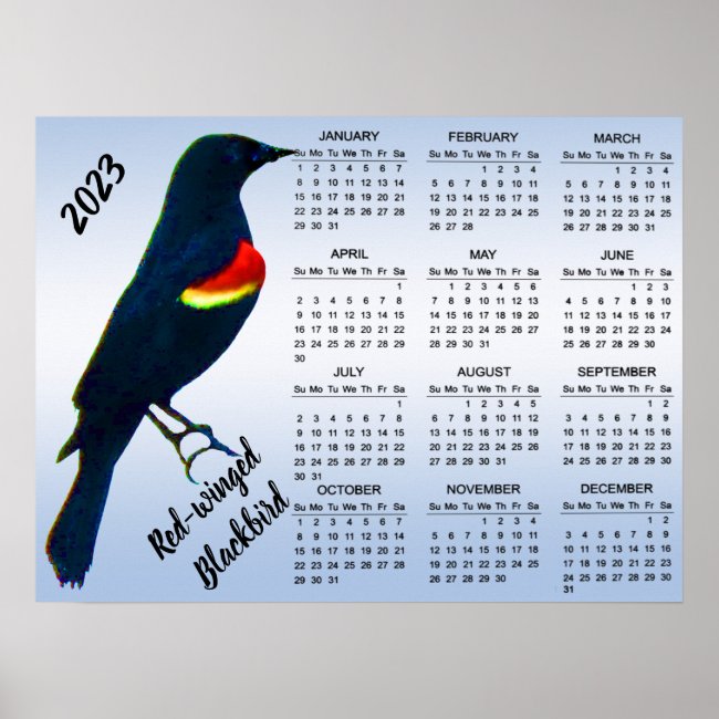 Red-winged Blackbird 2023 Calendar Poster