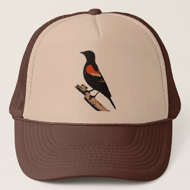 Red Winged Blackbird 4-Color Design Trucker Hat (Front)