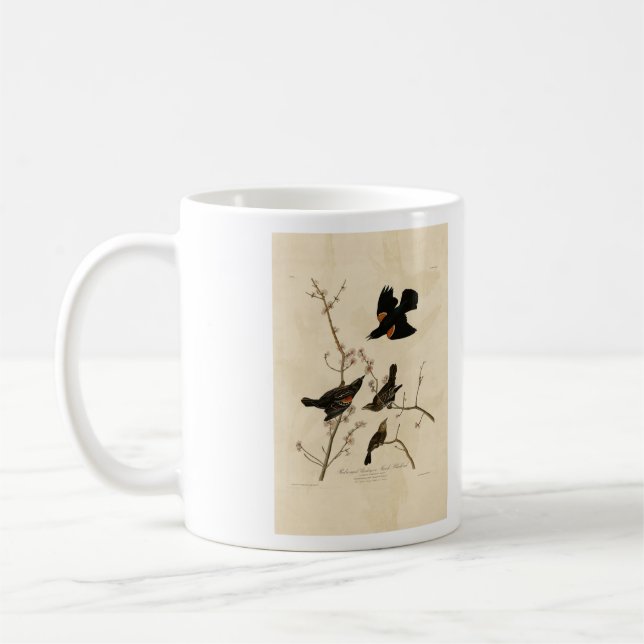 Red winged Blackbird - Audubon's Birds of America Coffee Mug (Left)