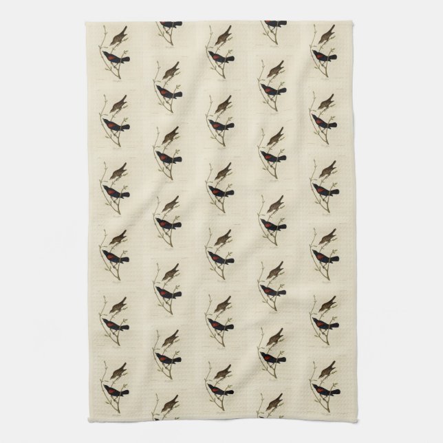 Red-winged Blackbird - Audubon's Birds of America Kitchen Towel (Vertical)