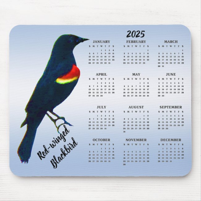 Red-winged Blackbird Blue 2025 Calendar Mousepad