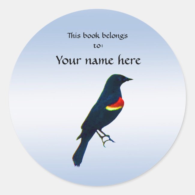 Red-winged Blackbird Blue Bookplate