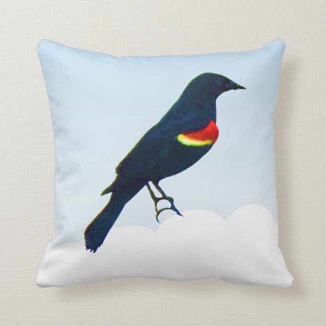 Red-winged Blackbird Blue Pillow
