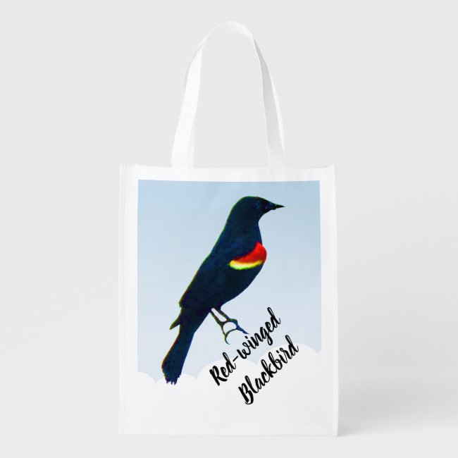 Red-winged Blackbird Blue Reusable Grocery Bag