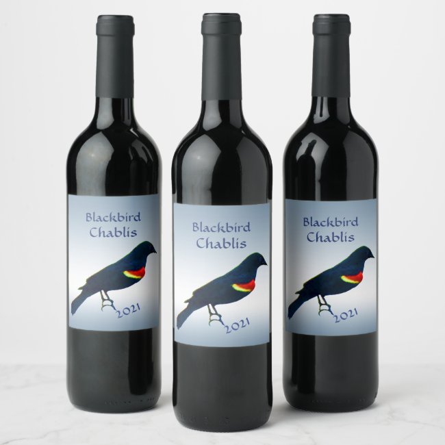 Red-winged Blackbird Blue Wine Label