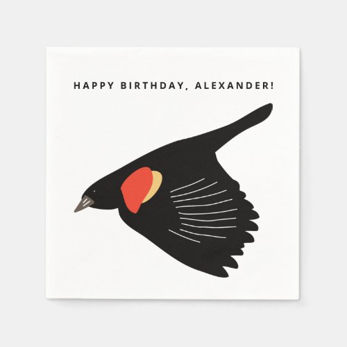 Red_Winged Blackbird in Flight Birthday Napkins