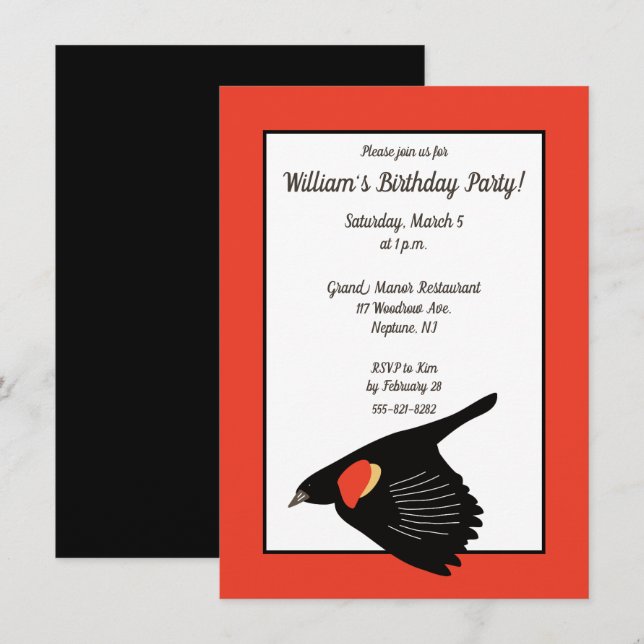 Red-Winged Blackbird in Flight Birthday Party Invitation (Front/Back)
