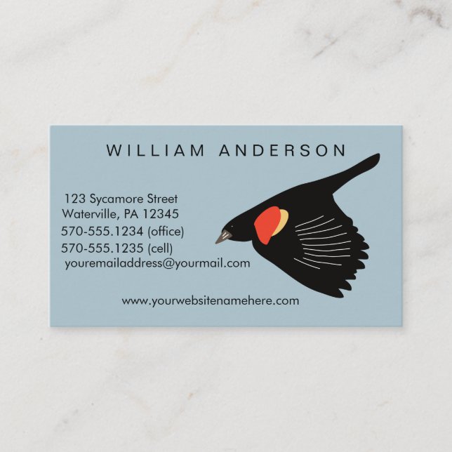 Red-Winged Blackbird Light Blue Business Card (Front)