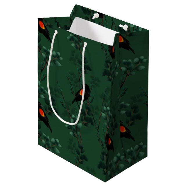 Red-Winged Blackbird Pattern Medium Gift Bag (Front Angled)