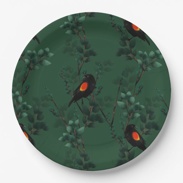 Red-Winged Blackbird Pattern Paper Plates (Front)