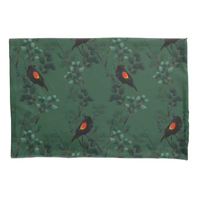 Red-Winged Blackbird Pattern Pillow Case (Front)