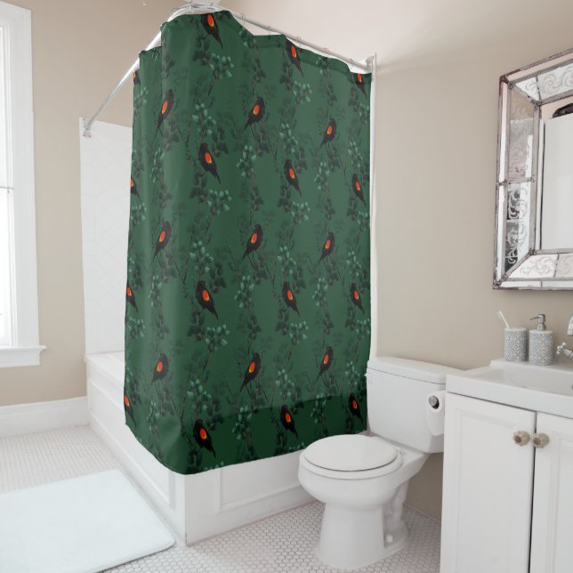 Red-Winged Blackbird Pattern Shower Curtain (In Situ)