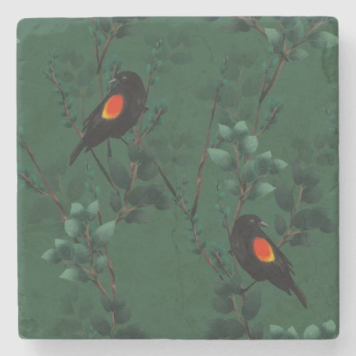 Red_Winged Blackbird Pattern Stone Coaster