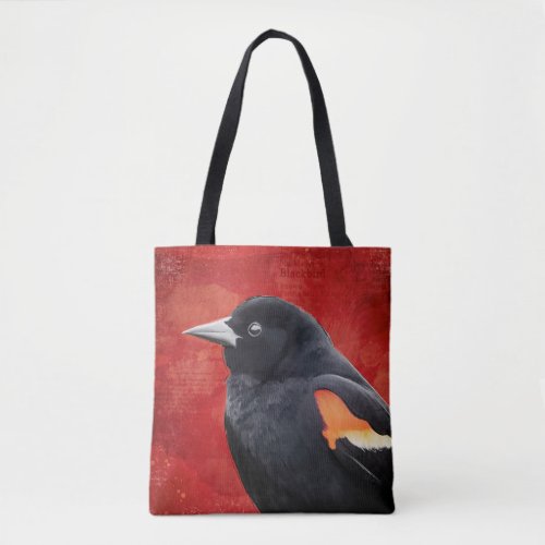 Red_winged Blackbird Red and Black Tote Bag