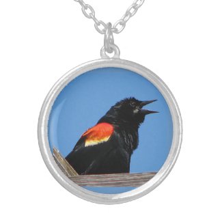 Red-Winged Blackbird Silver Plated Necklace