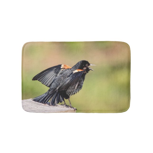Red Winged Blackbird Singing Bathroom Mat (Front)