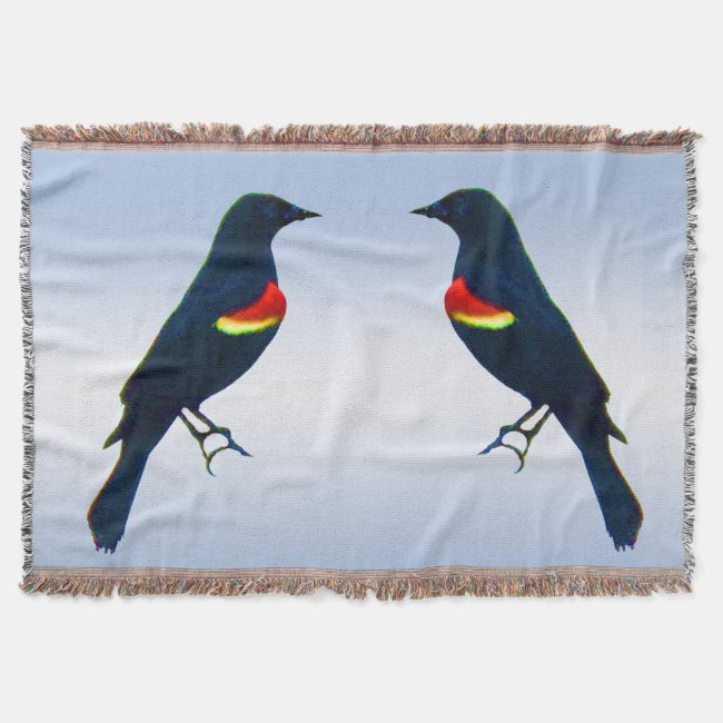 Red-winged Blackbirds Blue Throw Blanket