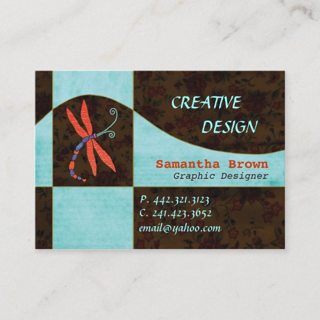 Red Winged Dragonfly Contemporary Business Cards (Front)