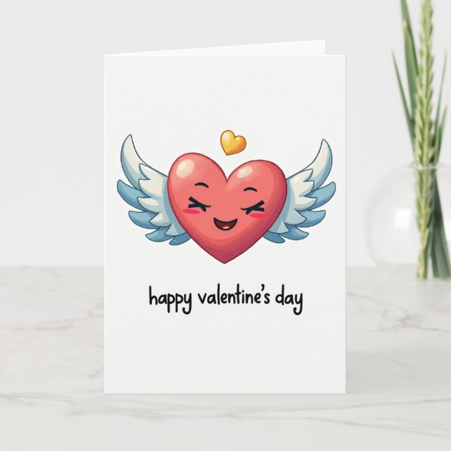 Red Winged Heart Valentines Day Card (Front)