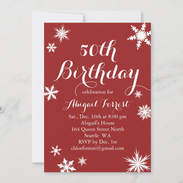 Red Winter 50th Birthday Invitation (Front)