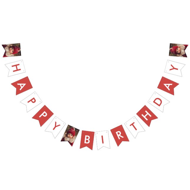 Red Winter Bear & Snowmen Happy Birthday  Bunting Flags (All)