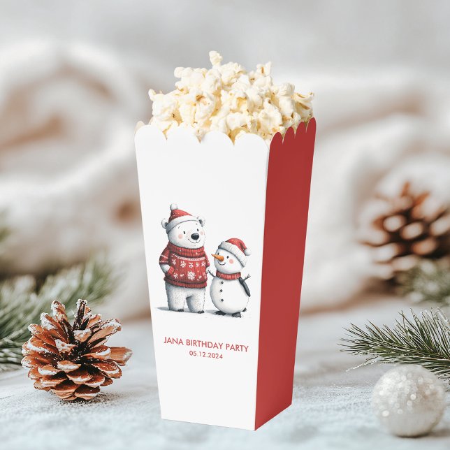 Red Winter Bear & Snowmen | Winter Wonderland Favor Boxes (Creator Uploaded)