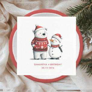 Red Winter Bear & Snowmen Winter Wonderland Napkins