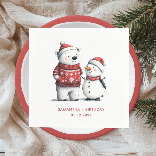 Red Winter Bear & Snowmen | Winter Wonderland Napkins (Creator Uploaded)