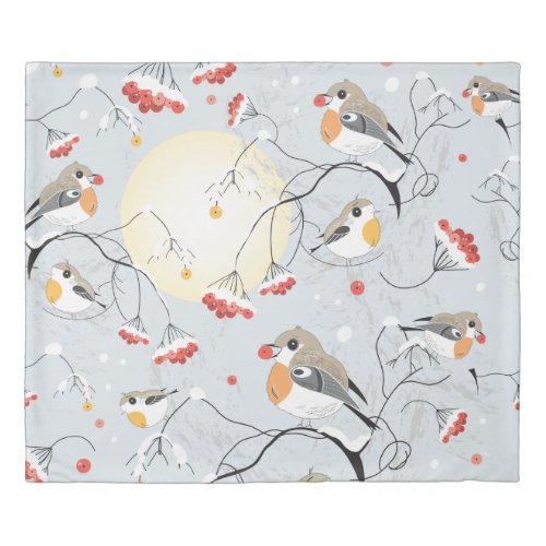 Red Winter Berries Birds Duvet Cover